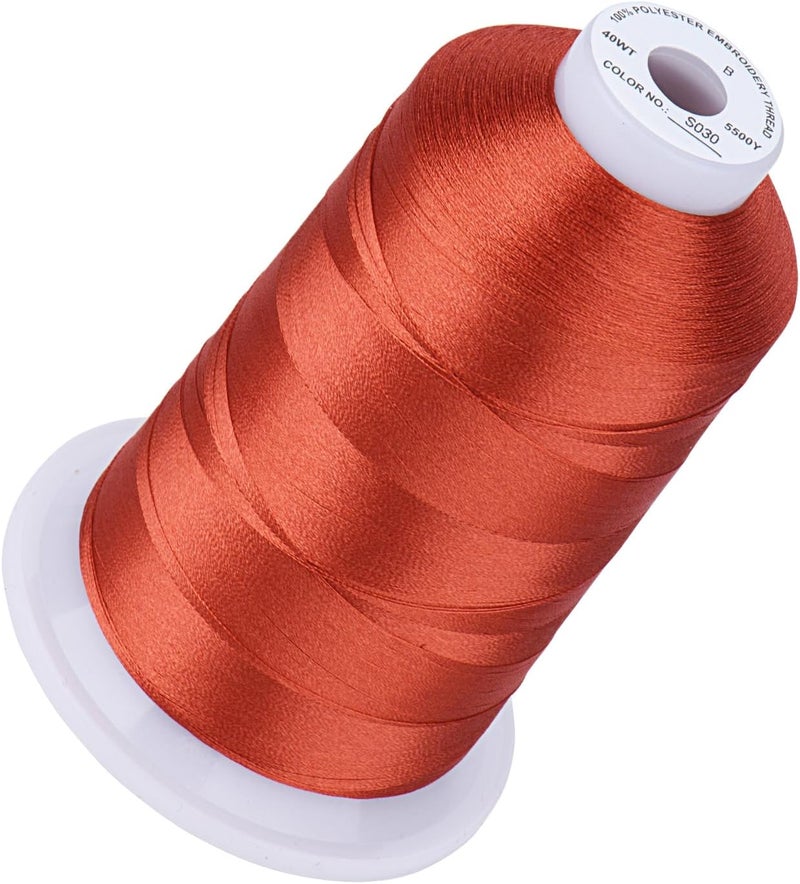simthread 5500Yds Embroidery Thread, 5000M High-Yardage 40WT 100% Polyester Thread – 170+ Vivid Colors, High-Speed Rated – Compatible with Brother, Singer, Janome & More - Rusty Orange S030 - Image 1